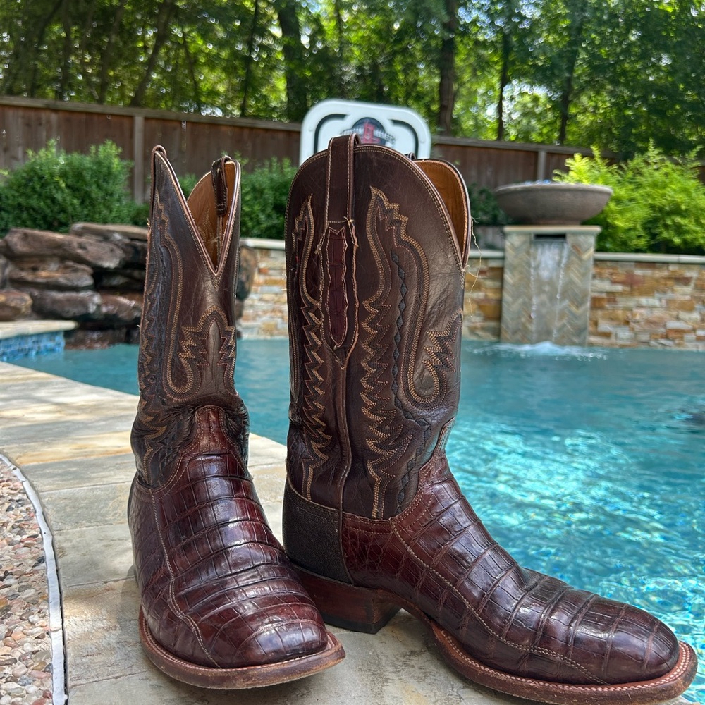Lucchese Brown Leather Cowboy Boots Caiman 9D - Picture 8 of 16